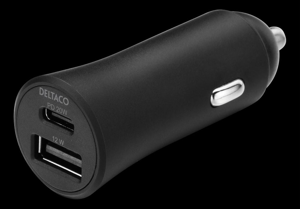 DELTACO Car Charger USB-A / USB-C PD 32W - Black
