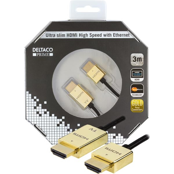 DELTACO PRIME ultra-thin HDMI cable, 3m, black