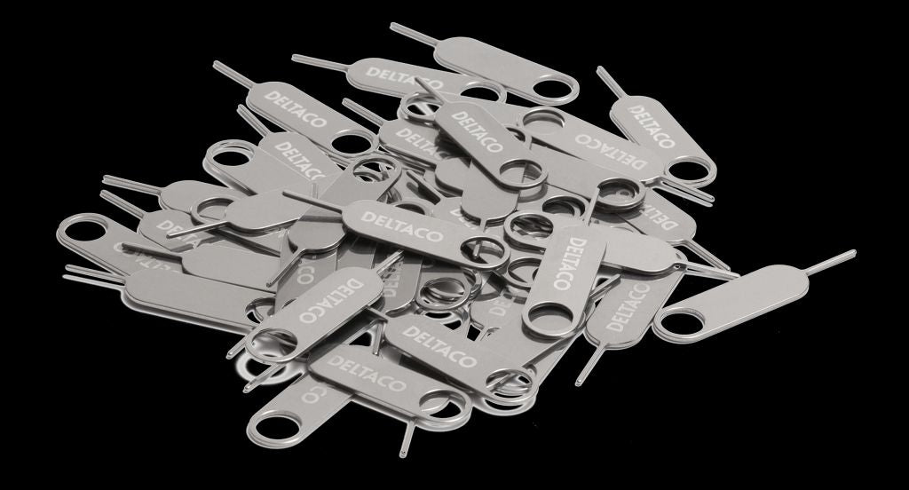 DELTACO SIM card slot opening tool, stainless steel, 50-pack