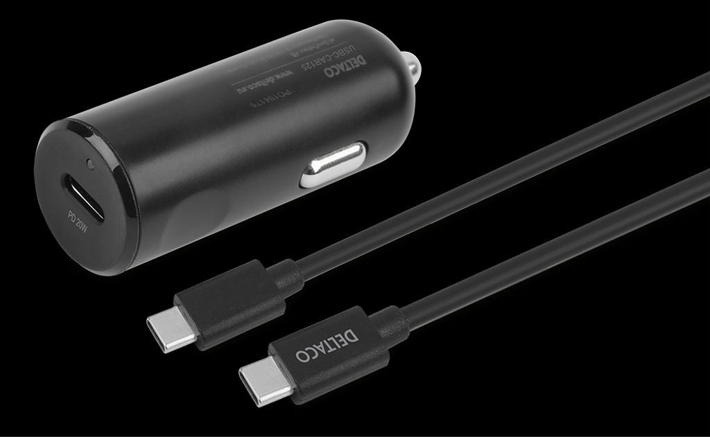 DELTACO USB-C Car Charger PD 20W + 1m USB-C Cable - Black