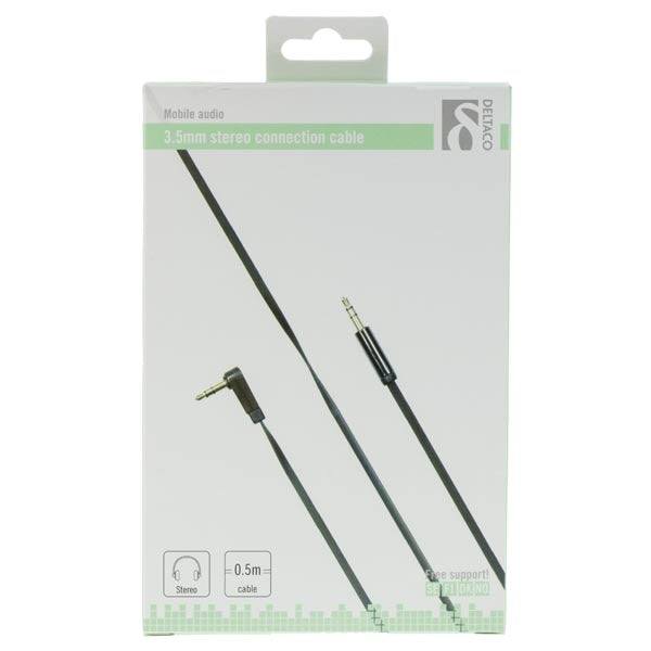 DELTACO audio cable, angled 3.5mm male - 3.5mm male, 0.5m, black