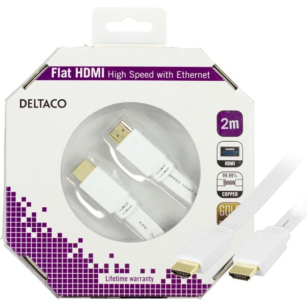 DELTACO flat HDMI cable, 2m, white