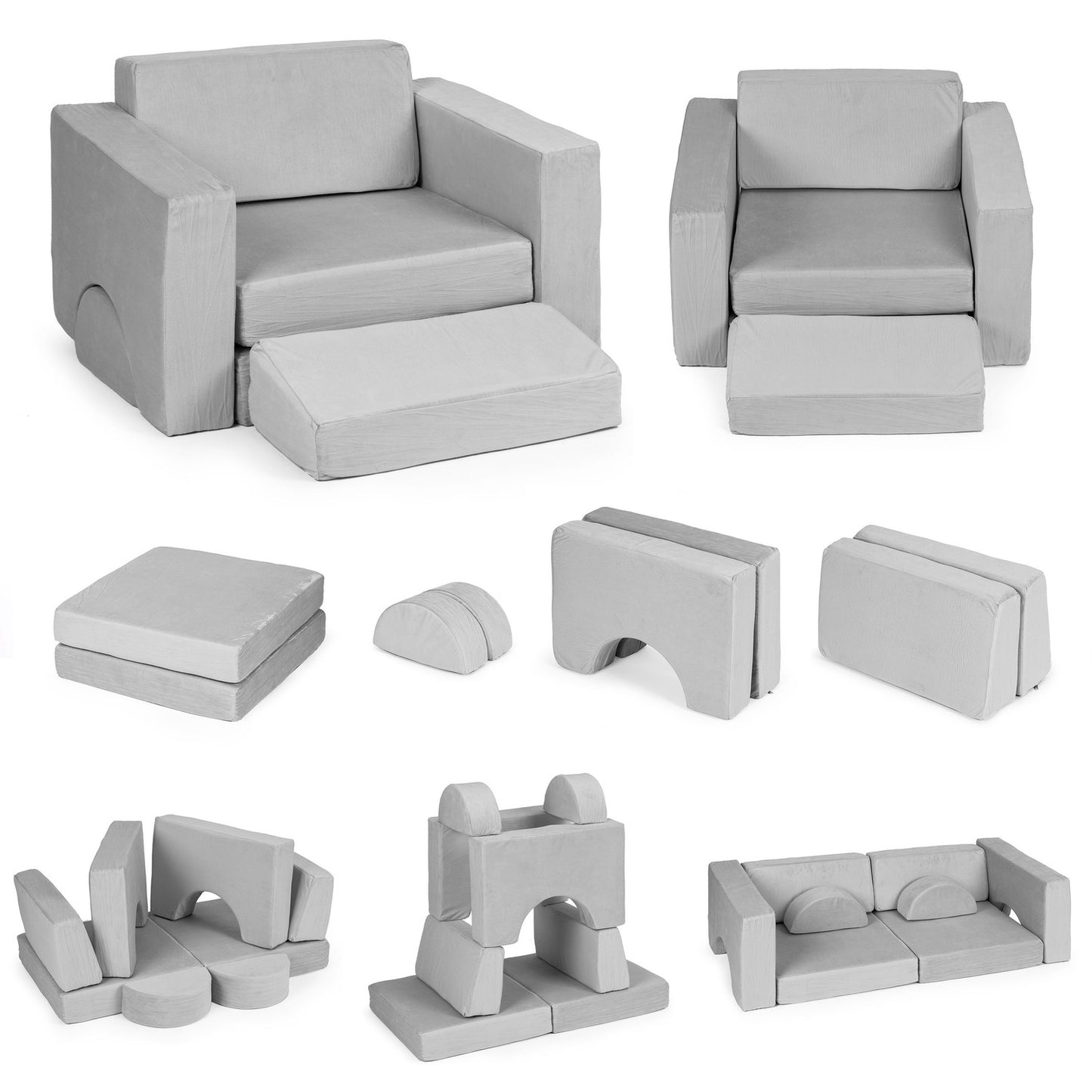 DIY modular armchair for children, 8 soft cushions, foldable - gray ECOTOYS