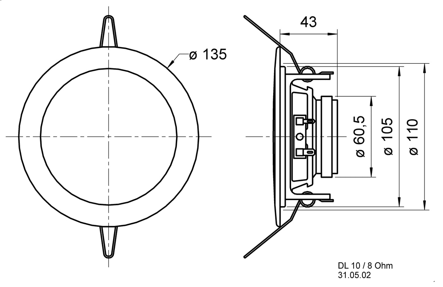 DL 10 - 8 Ohm - 10 cm (4") ceiling mounted speaker