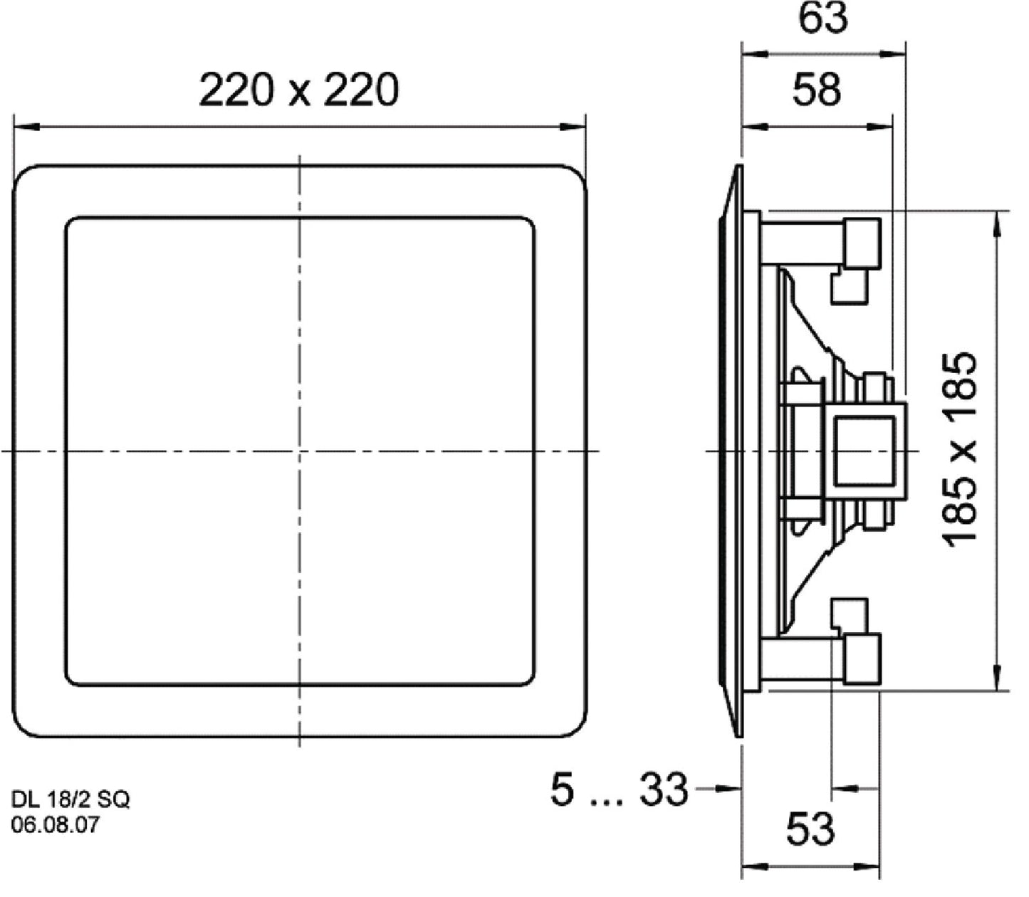 DL 18/2 SQ - 8 Ohm/100 V - 2-way ceiling and in-wall loudspeaker