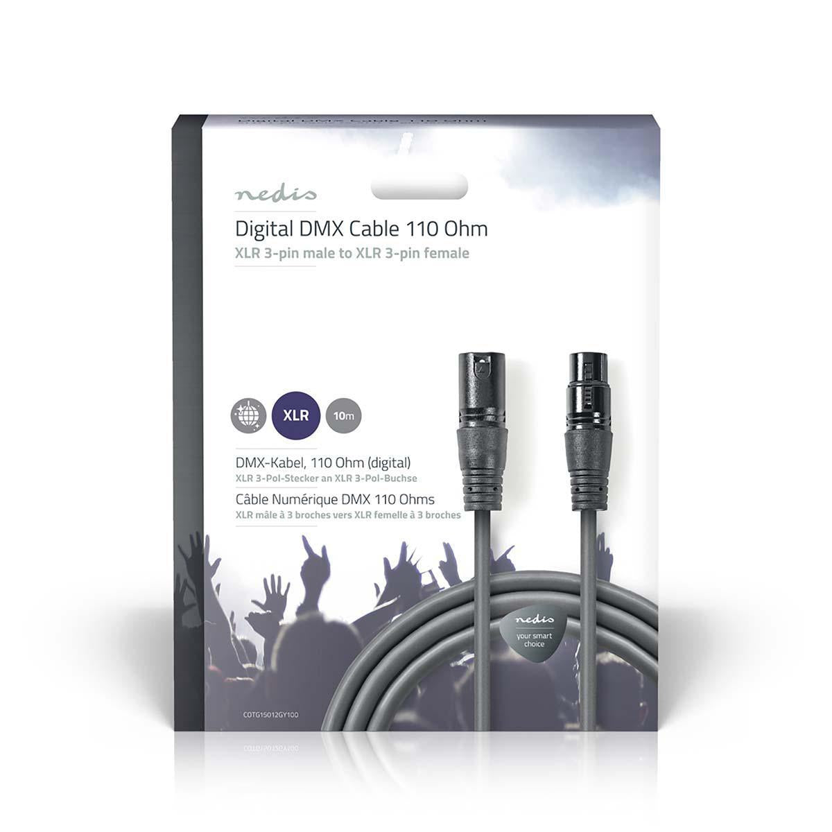 DMX adapter cable | XLR 3-pin male | XLR 3-pin female | Nickel Plated | 10.0 m | Round | PVC | Dark gray | Gift box