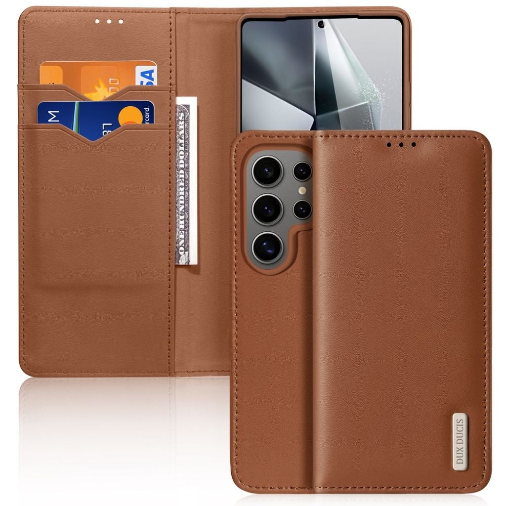 DUX DUCIS Samsung Galaxy S25 Ultra Leather Wallet Cover - Brown