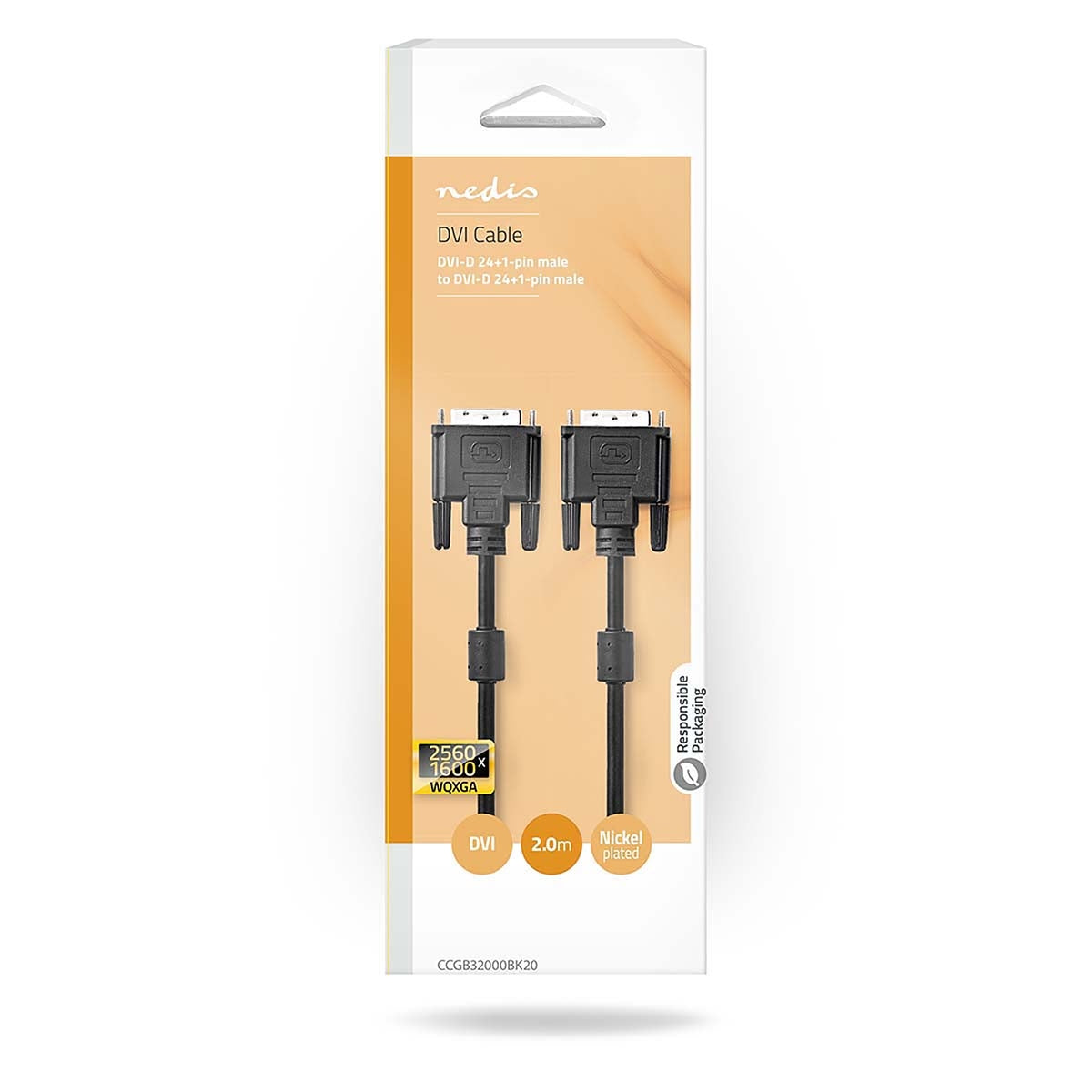 DVI cable | DVI-D 24+1-Pin Male | DVI-D 24+1-Pin Male | 2560x1600 | Nickel Plated | 2.00 m | Straight | PVC | Black | Box
