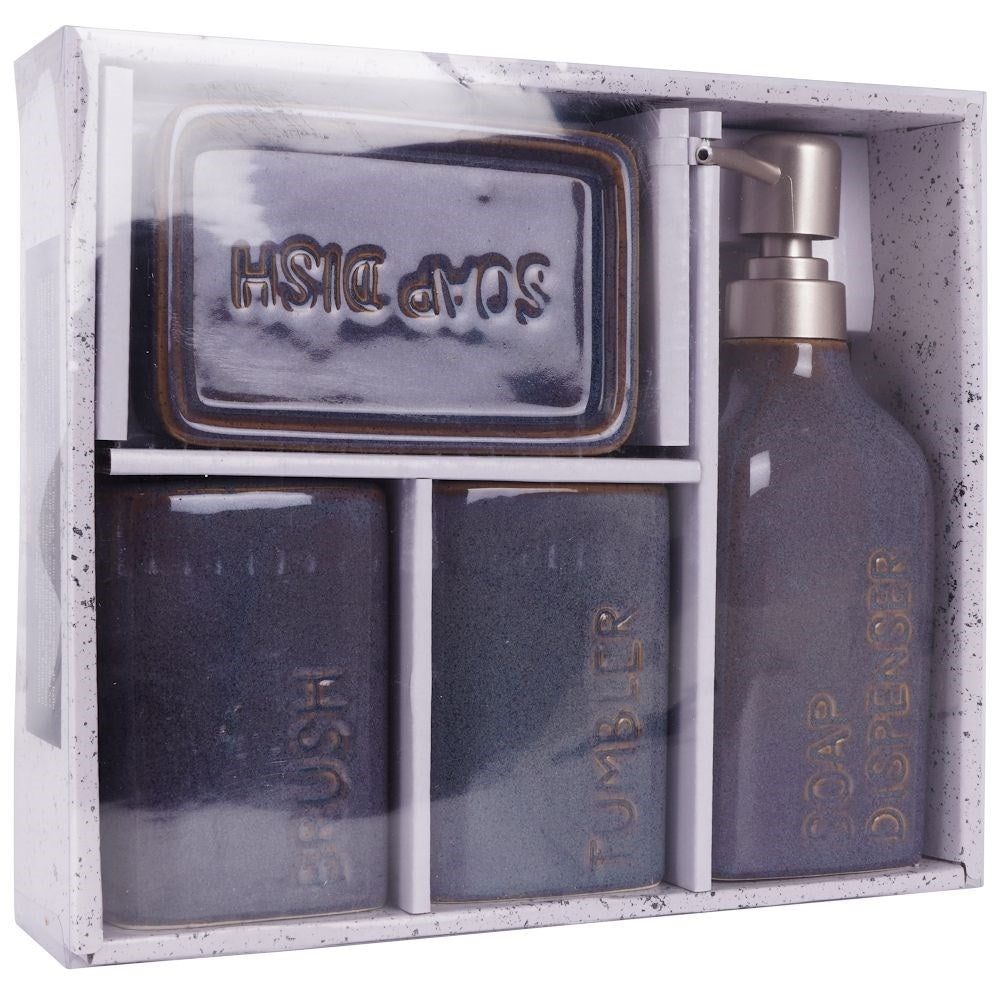 Dark Blue Ceramic Bathroom Set: Soap Pump, Cup, Holder, Mug