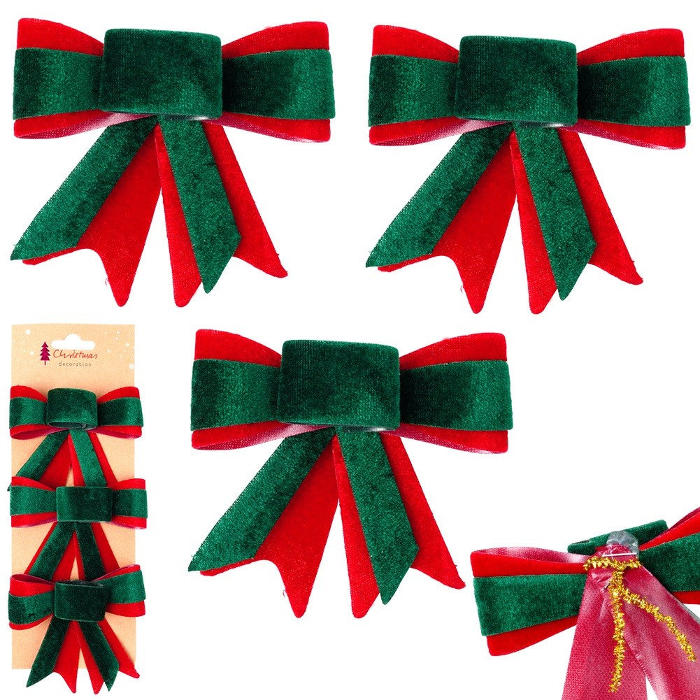 Decorative Christmas velvet bow 10.5x11 cm 3 pcs.