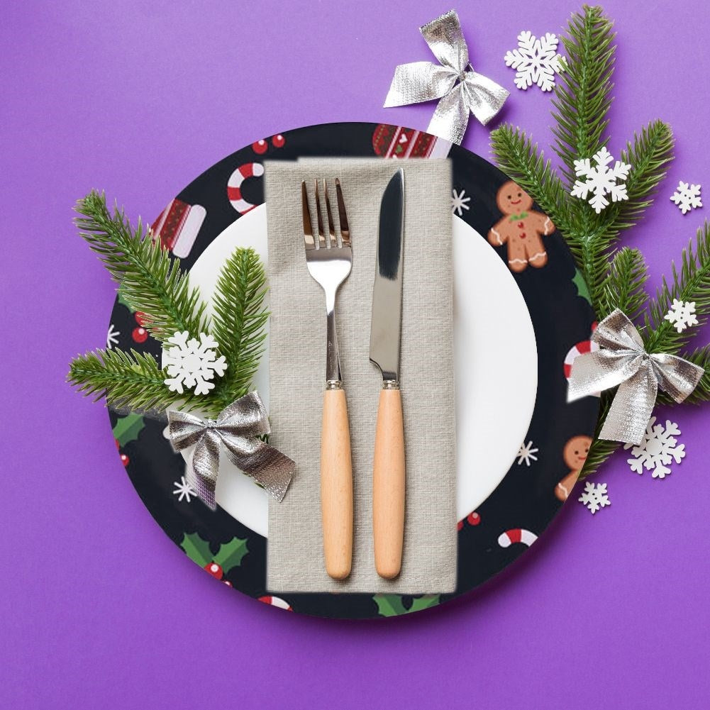 Decorative placemat with Christmas gingerbread men and mistletoe