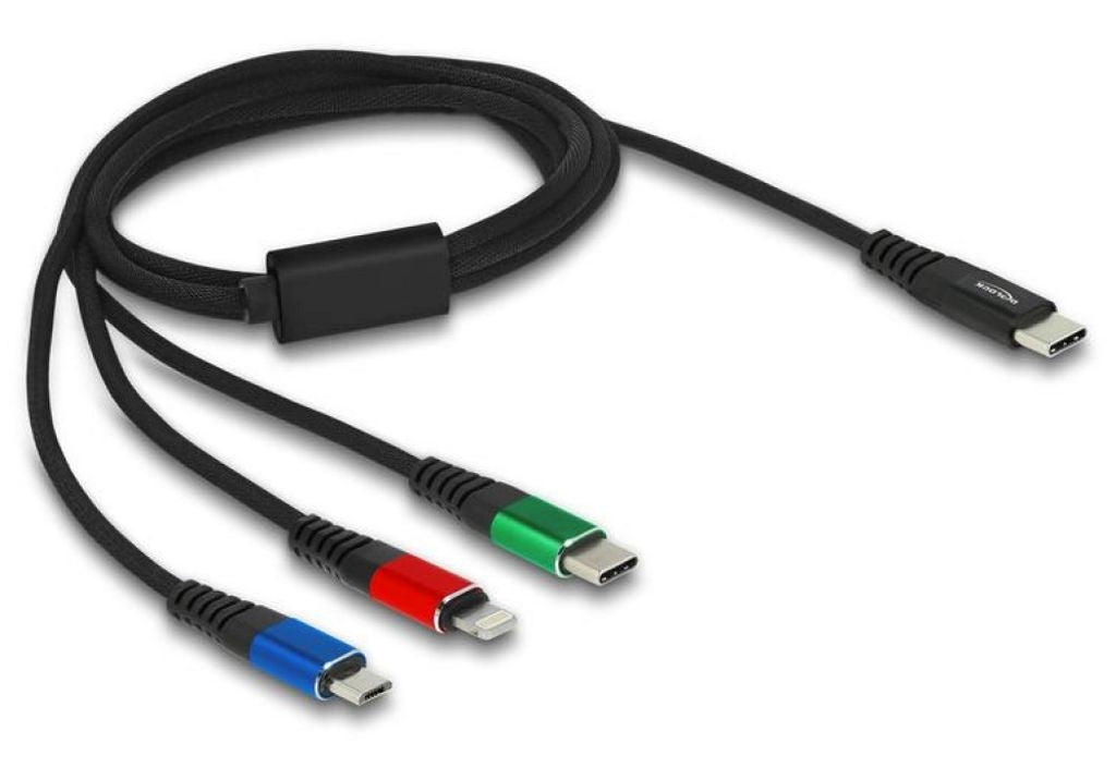 Delock 3-in-1 USB-C to Lightning/Micro USB/USB-C Charging Cable, 1m