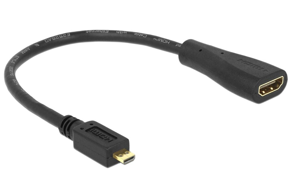 Delock High Speed Micro HDMI to HDMI Cable with Ethernet, 23 cm