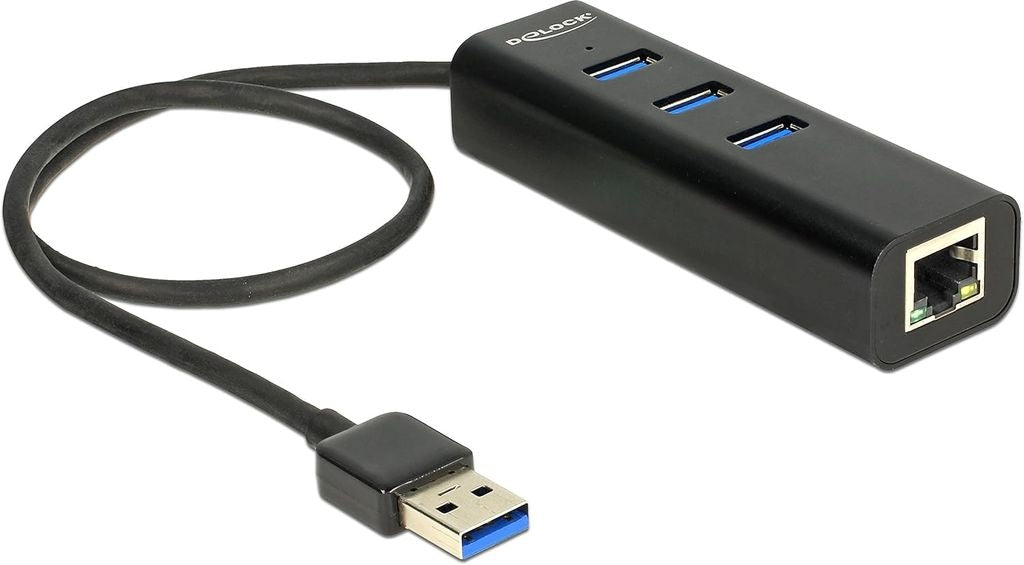 Delock USB-A Hub 3x USB-A Ports + 1x RJ45 Port Gigabit LAN 10/100/1000 Mbps