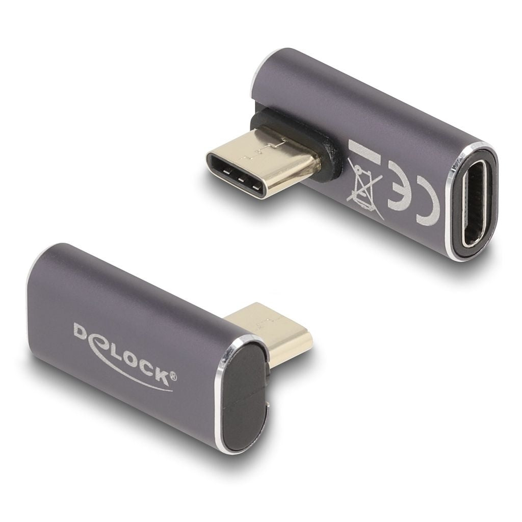 Delock USB-C Angled Adapter male to female, 40 Gbps, 240W PD, 8K @ 60Hz - Gray