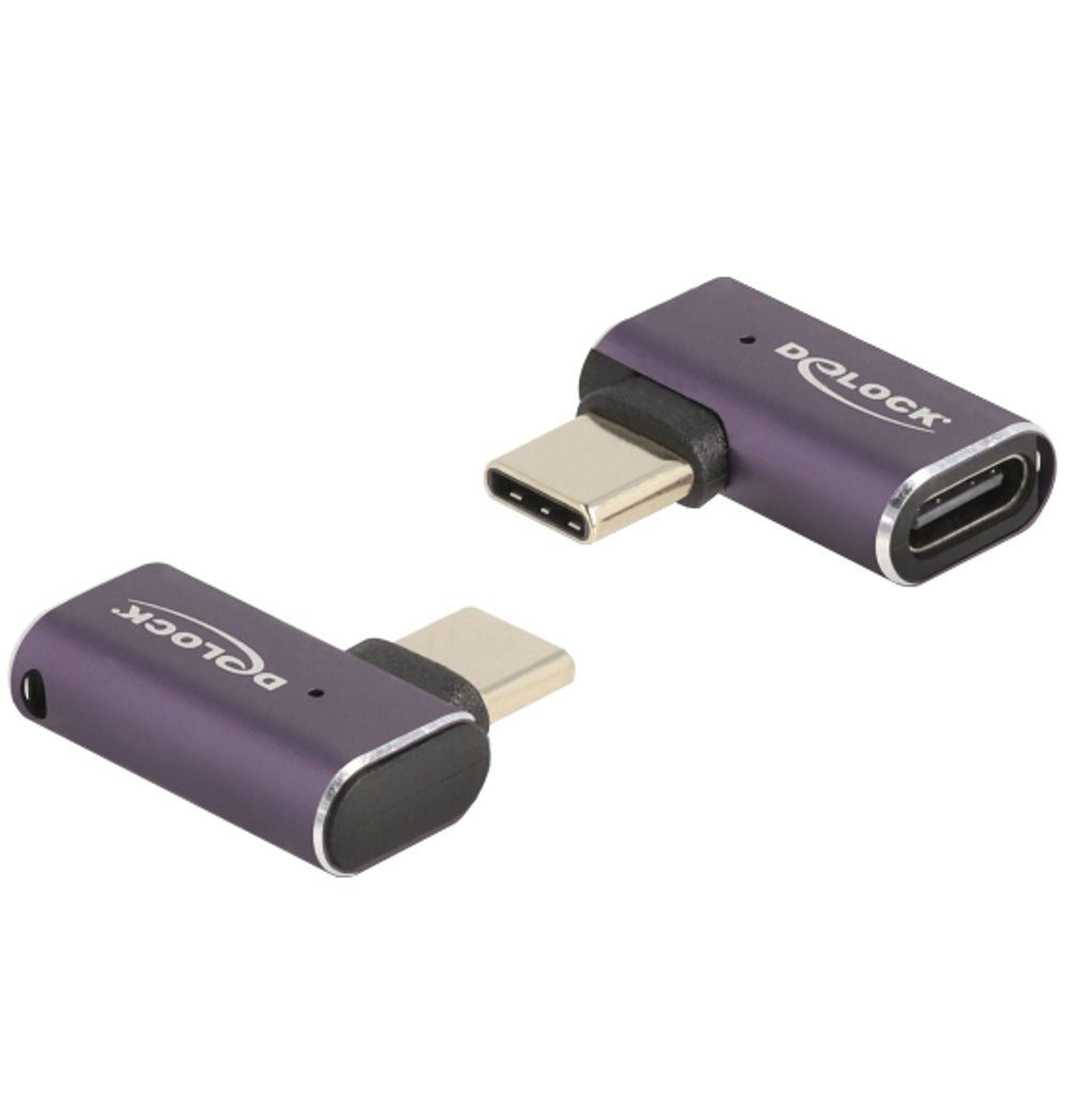 Delock USB-C Angled Adapter male to female, 40 Gbps, 240W PD, 8K @ 60Hz - Purple