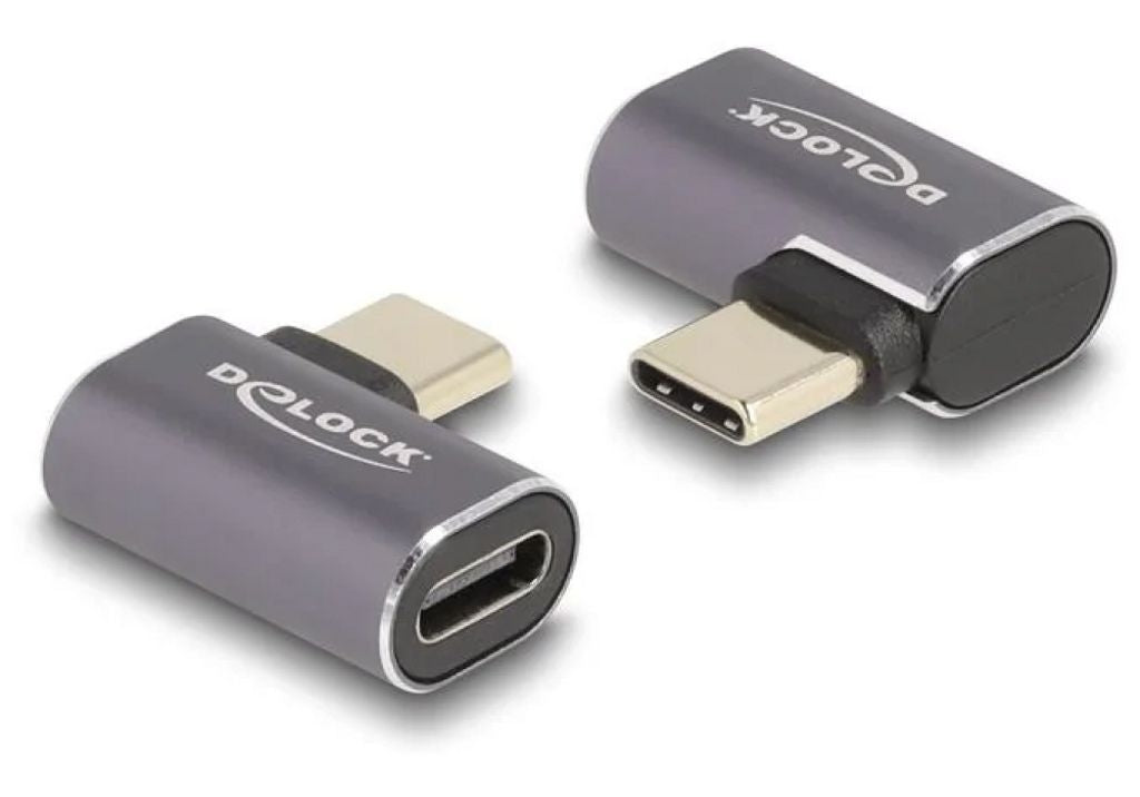 Delock USB-C Angled Adapter male to female, 40 Gbps, 240W PD, 8K at 60Hz - Gray