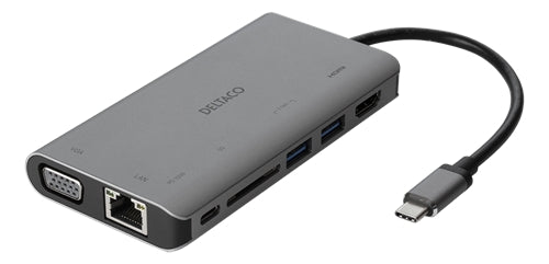 Deltaco 8-in-1 Hub USB-C to HDMI/VGA/USB 3.0 etc. - Grey