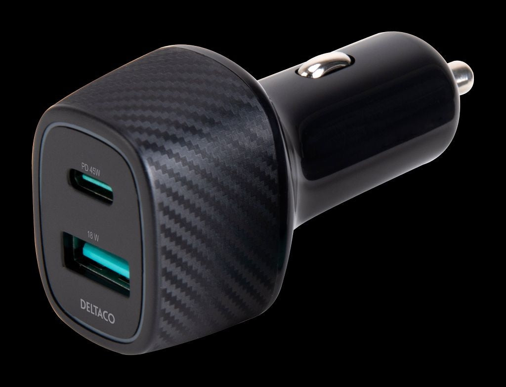 Deltaco Car Charger with Quick Charge USB-C & USB-A, 63W