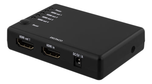 Deltaco HDMI splitter, 1x HDMI in & 4x HDMI out - Black