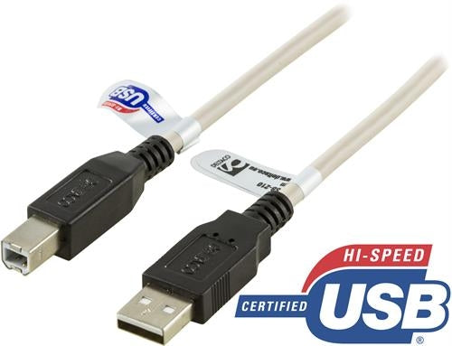 Deltaco USB 2.0 Cable, Type A male - Type B male, 1m - White
