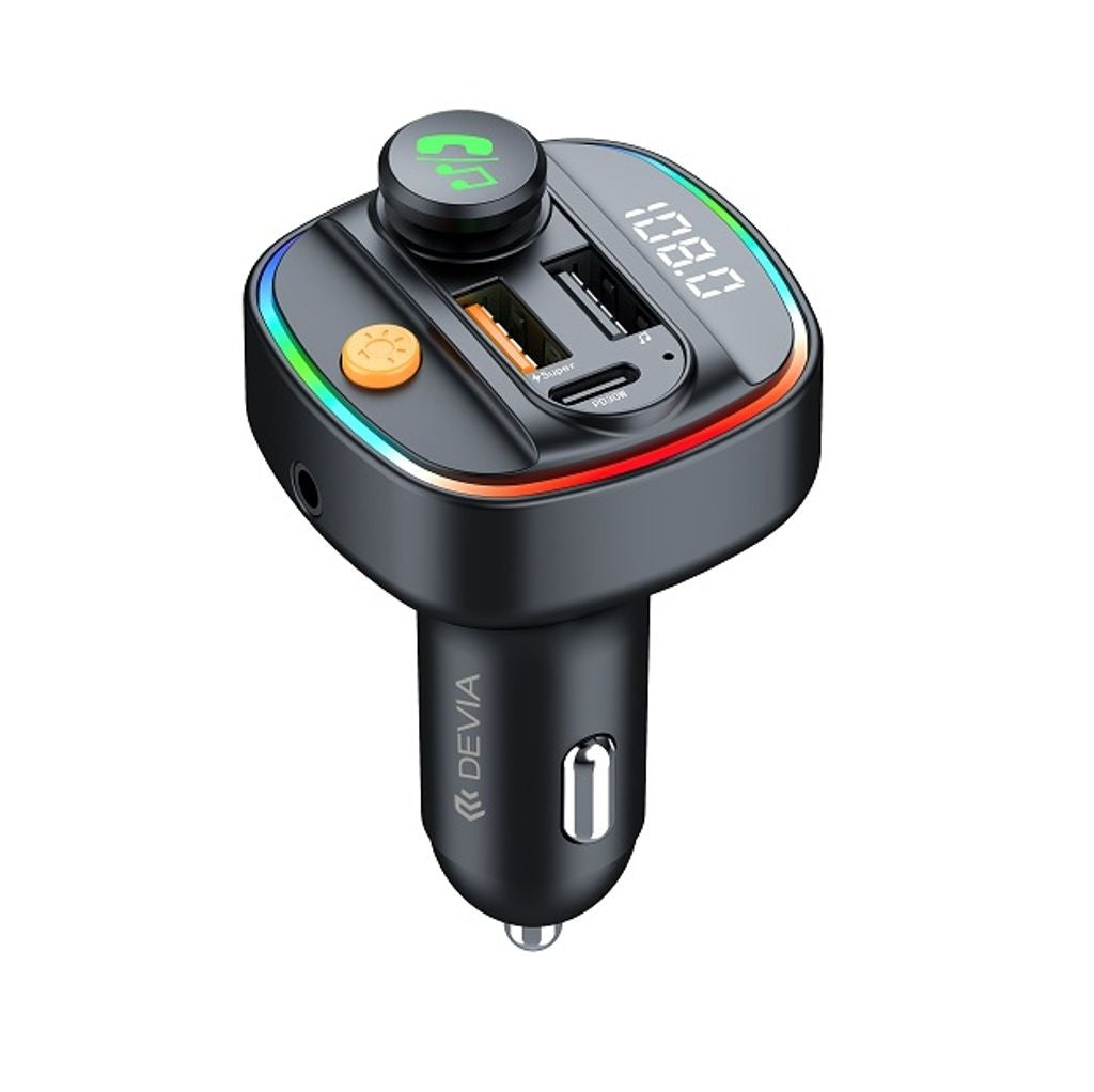 Devia Smart Bluetooth FM Transmitter / Car Charger PD 30W 3A, 1x USB-C/2x USB-A - Black