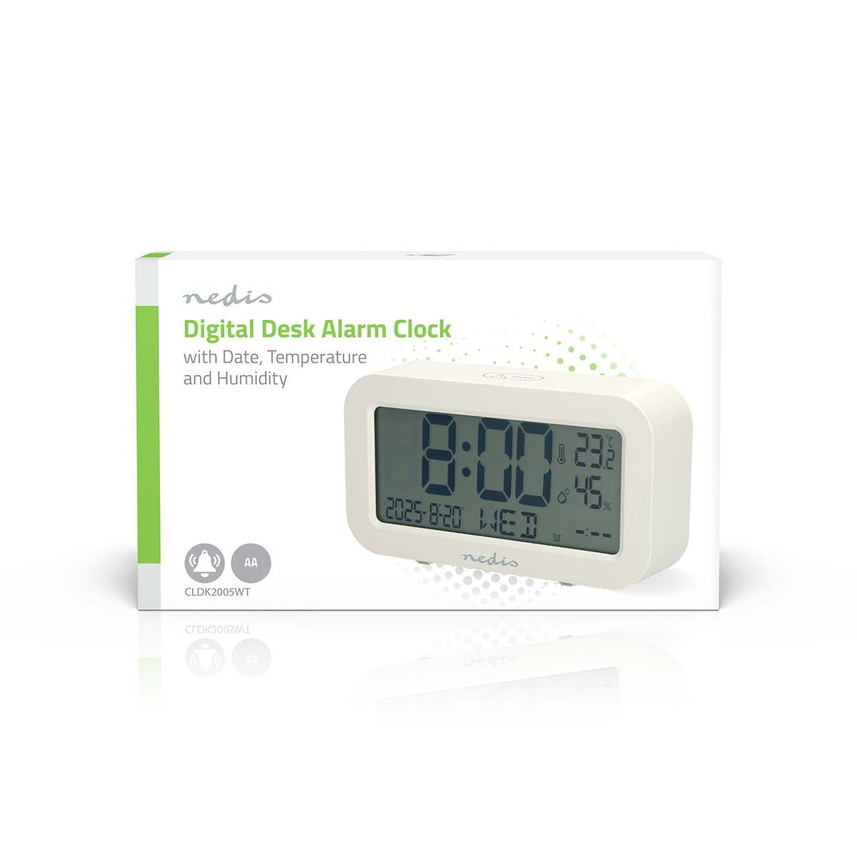 Digital Desk Alarm Clock, LCD, Snooze, Timer, White