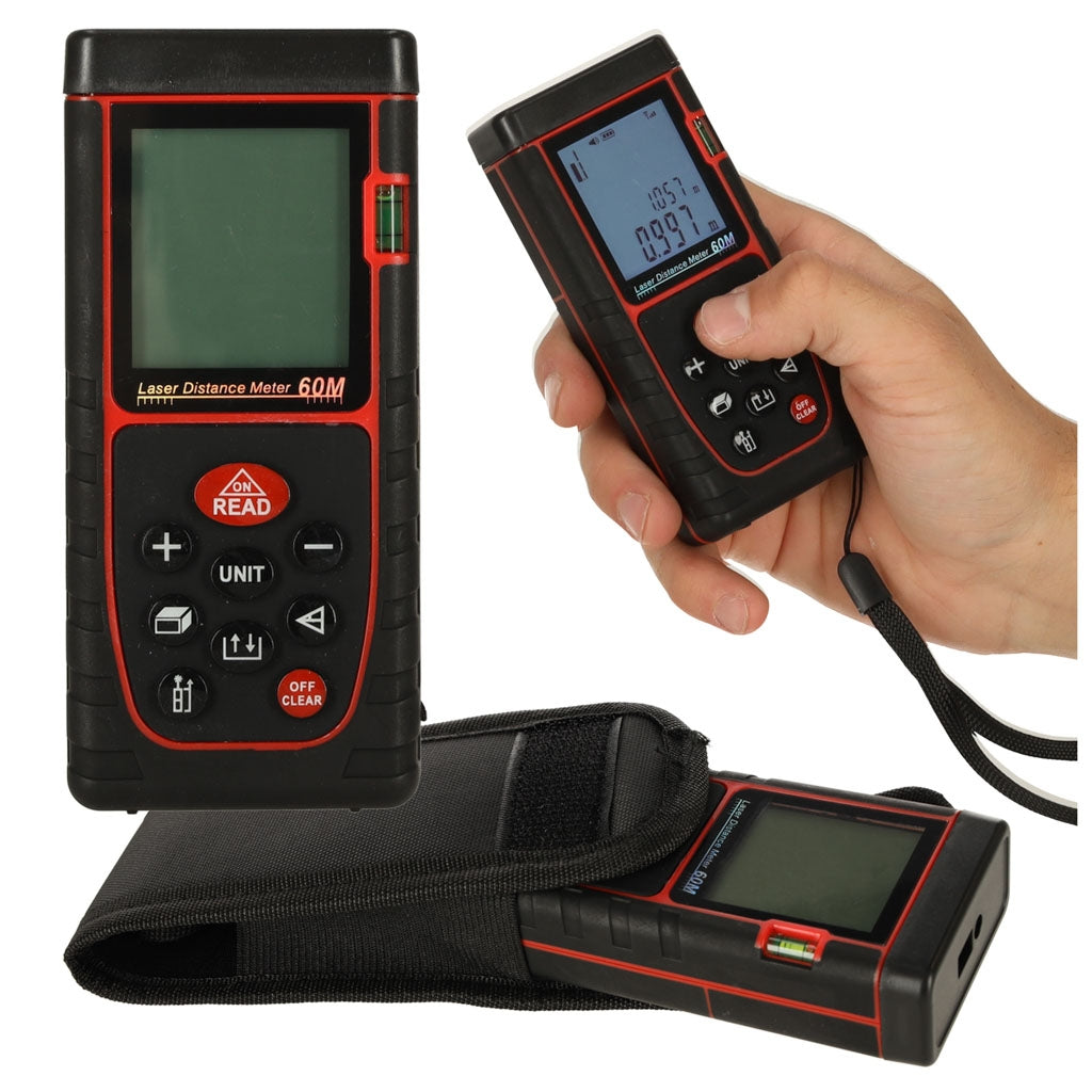 Digital laser distance meter waterproof IP54 3mm/60m case battery powered