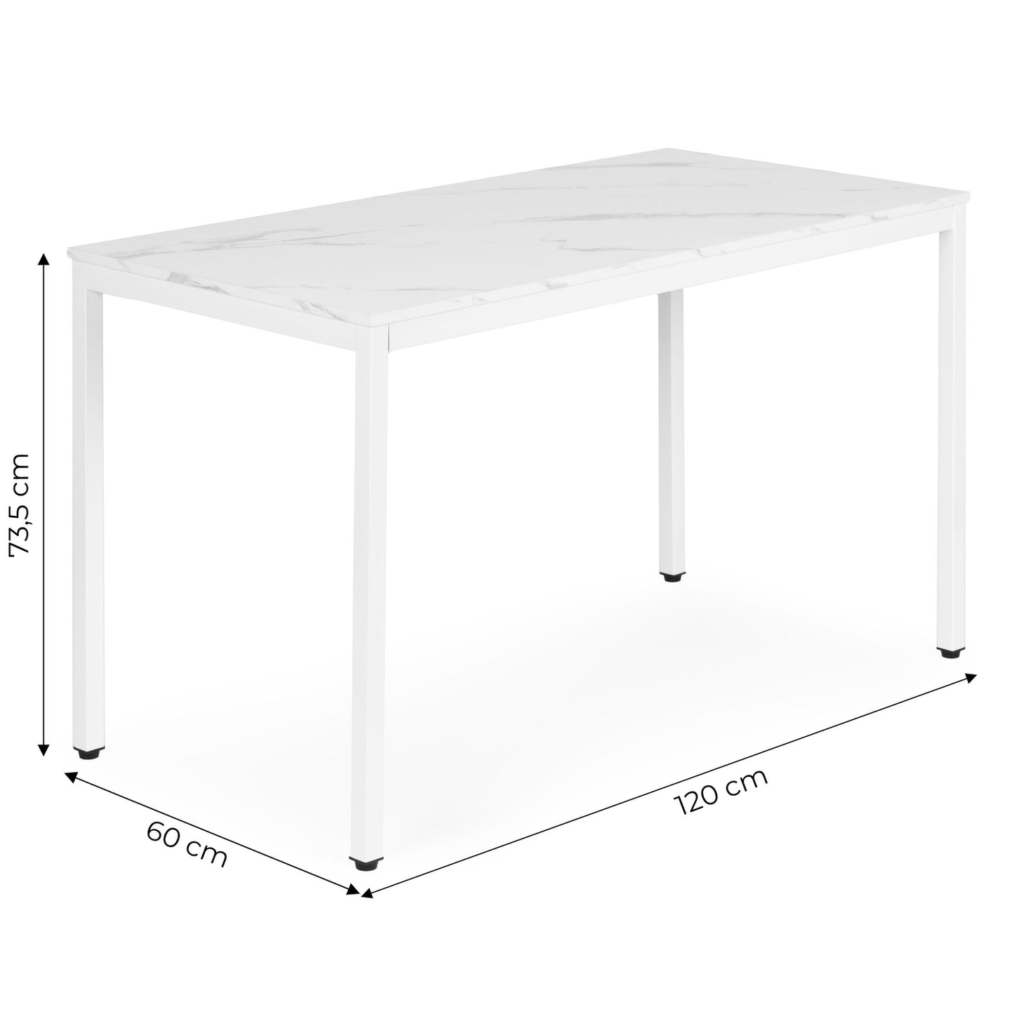 Dining Table/Desk, 120x60 cm, White Marble, Seats 4-5