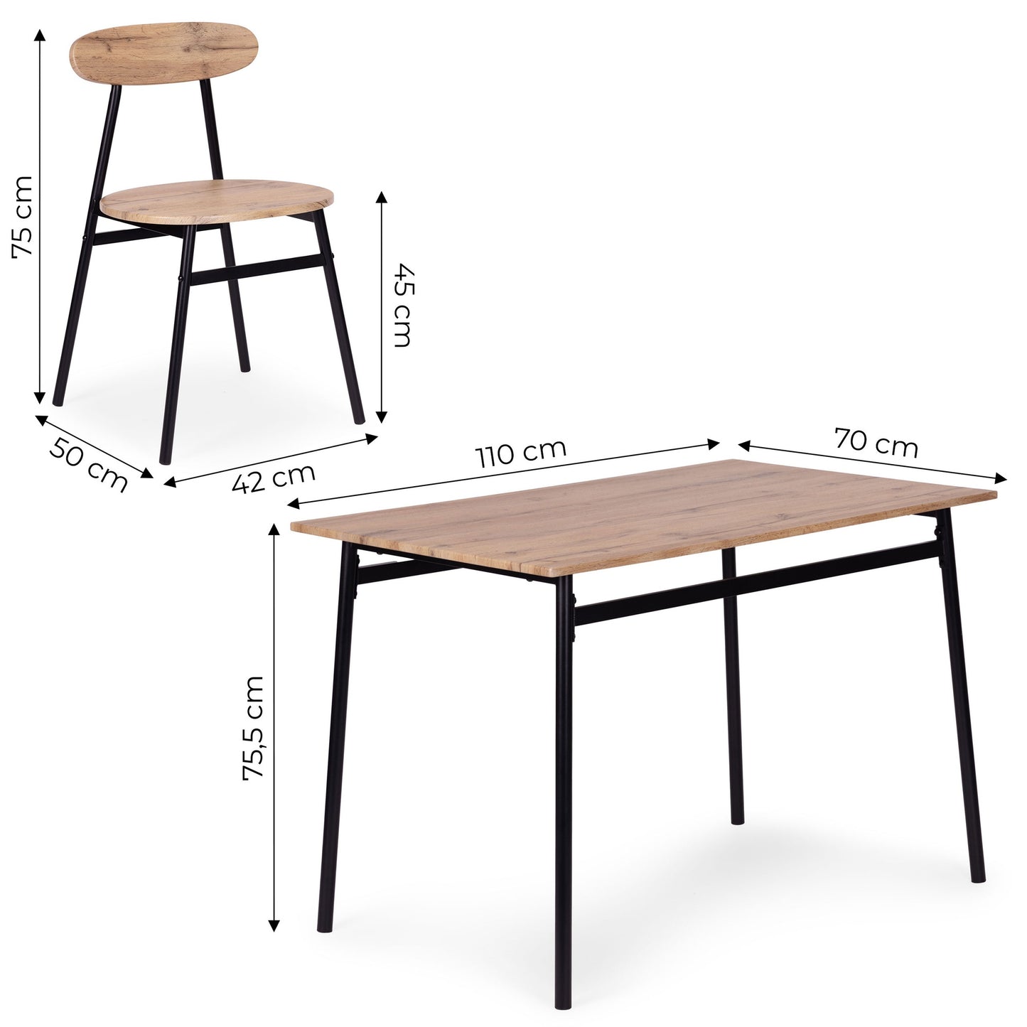 Dining Table Set with 4 Chairs, MDF & Steel