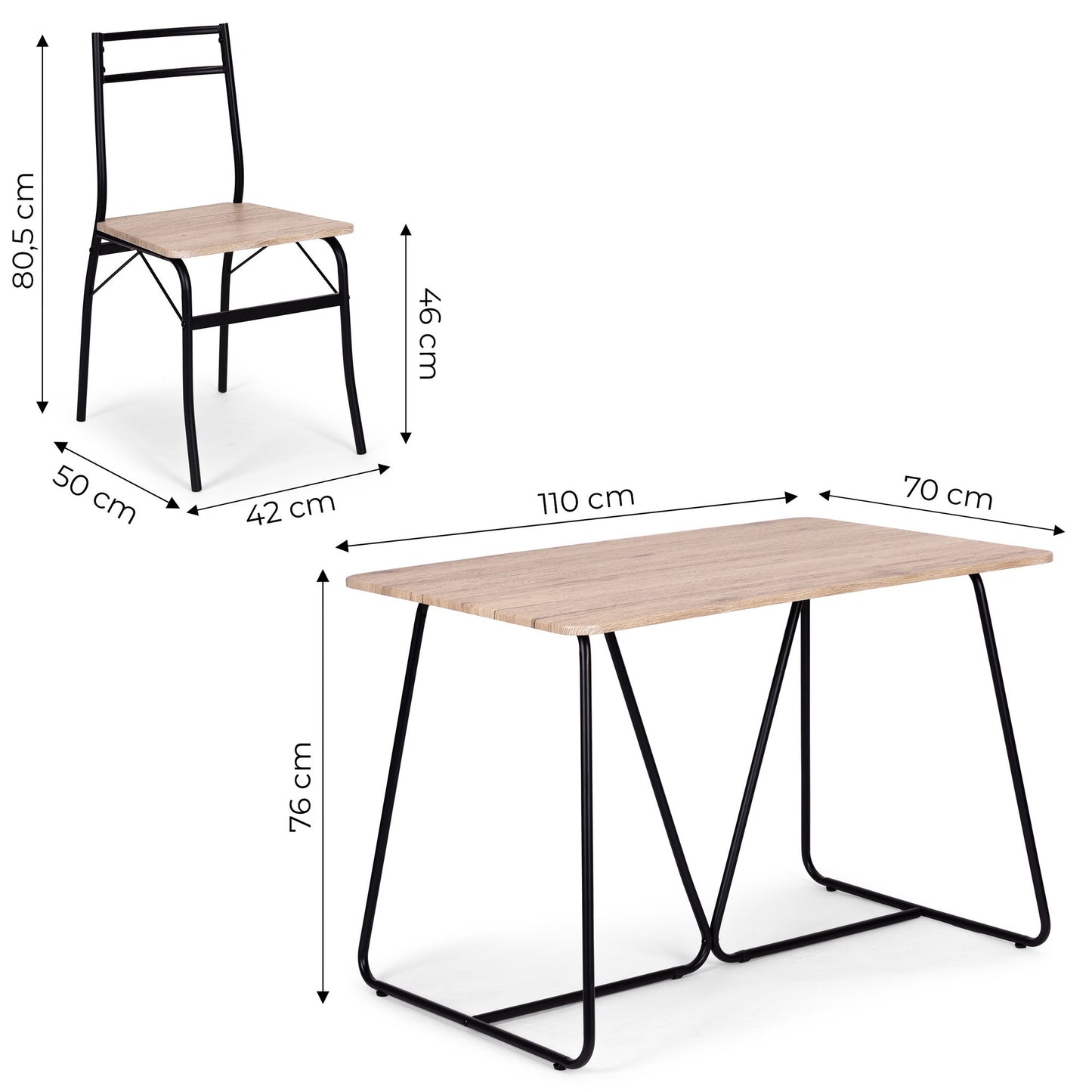 Dining Table Set with 4 Chairs, MDF & Steel