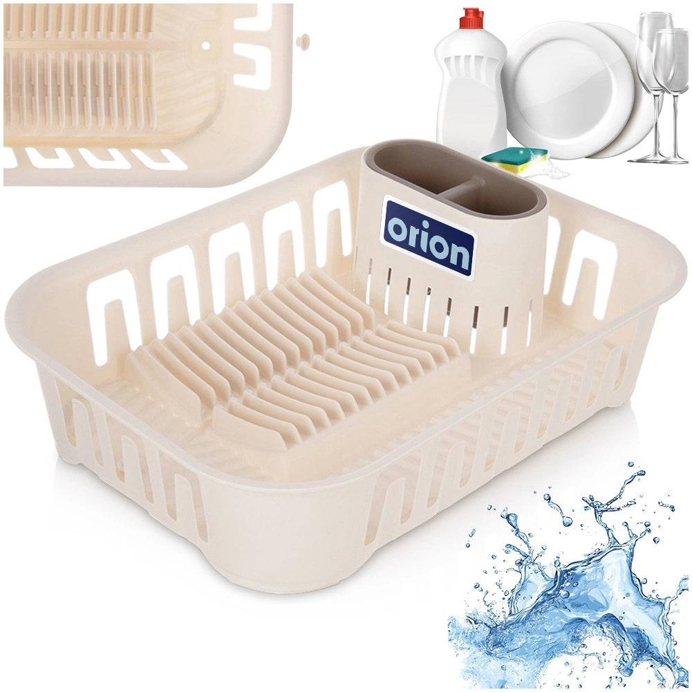 Dish Drainer Rack with Cutlery Holder, Cream, 39x29x11 cm