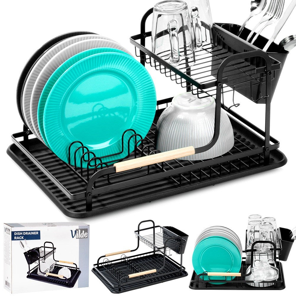 Dish drainer black 2-level 48.5x32x23.5 cm