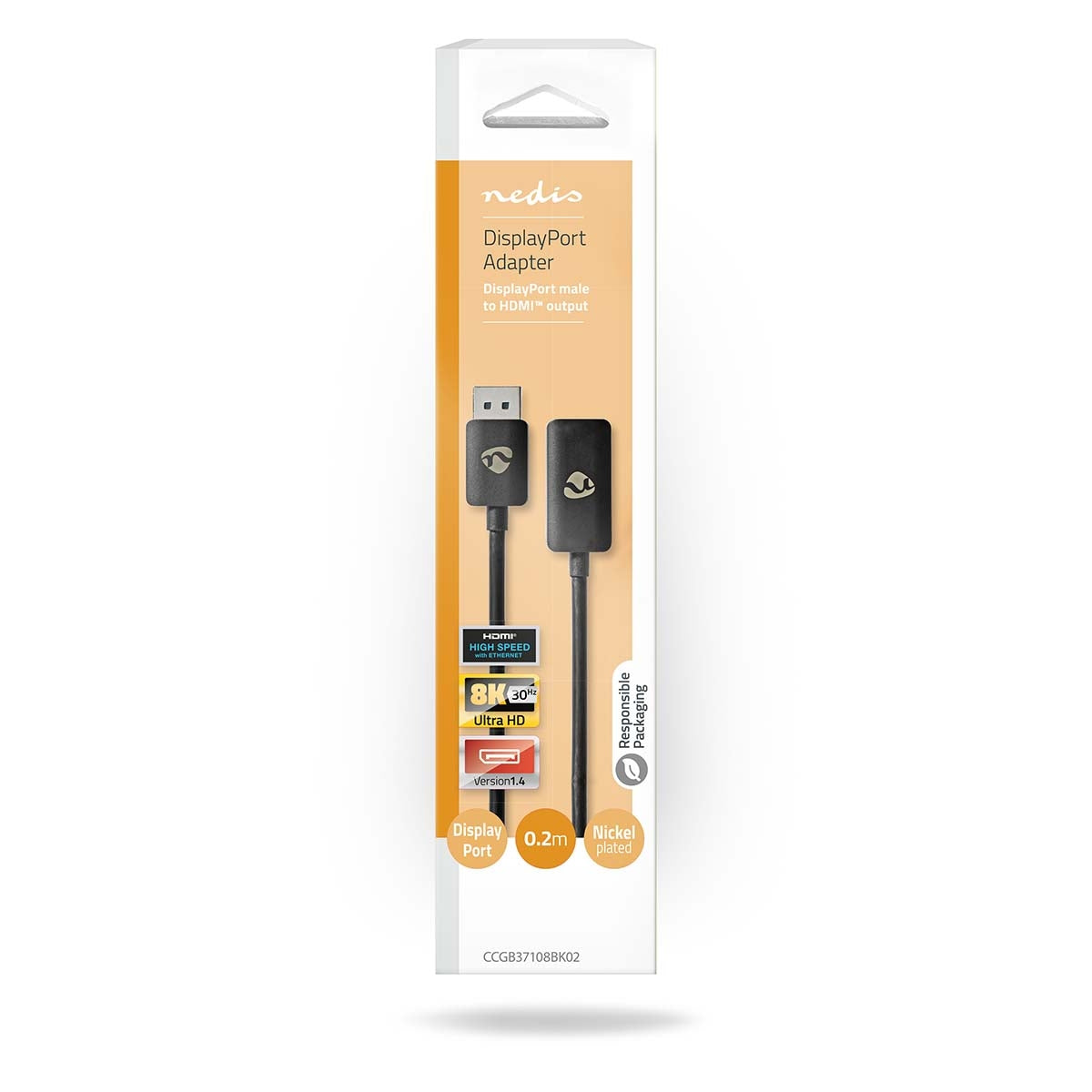 DisplayPort Adapter | DisplayPort Male | HDMI™ Output | 8K@30Hz | Nickel Plated | Straight | 0.20 m | Round | TPE | PVC | Black | Box