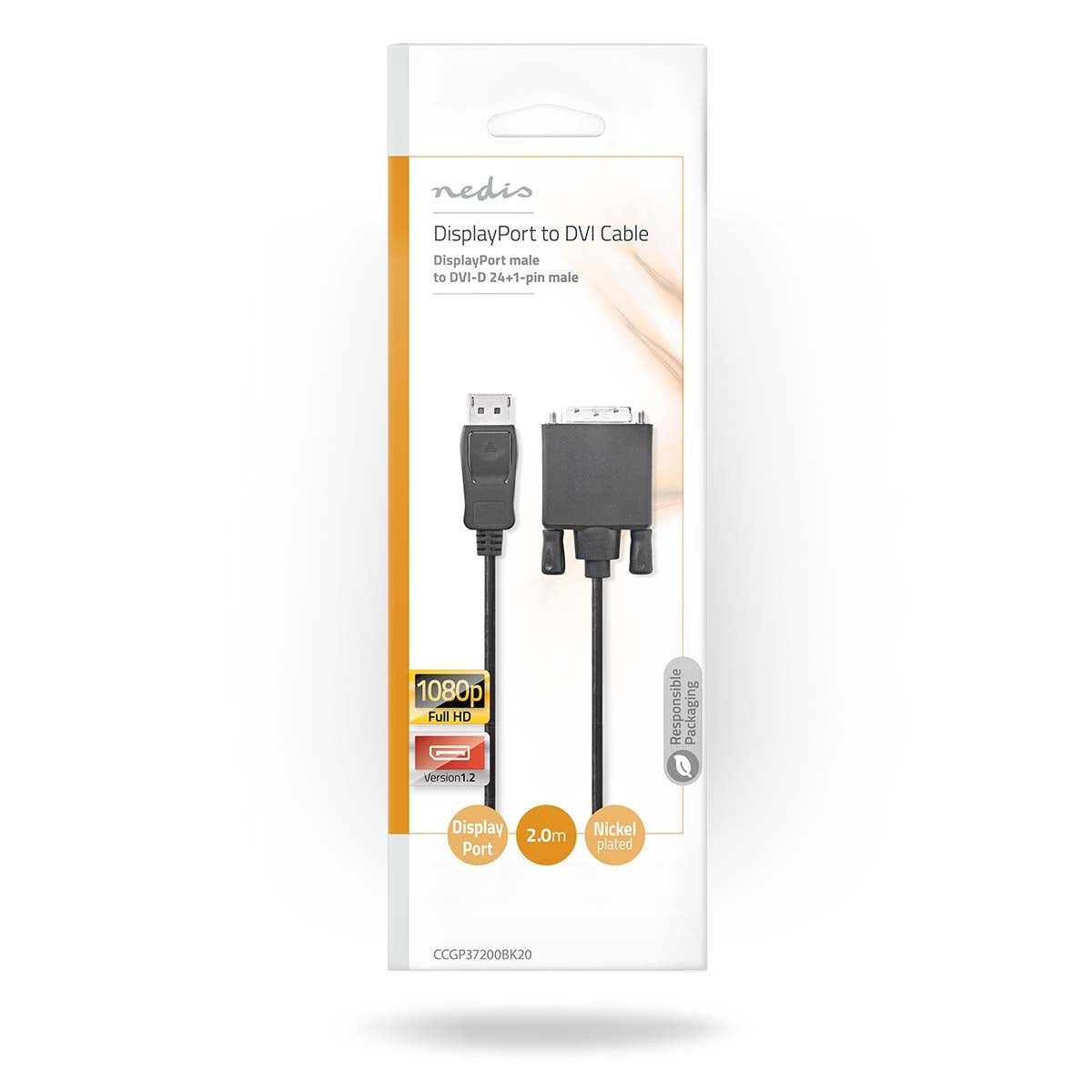 Displayport cable | DisplayPort Male | DVI-D 24+1-Pin Male | 1080p | Nickel Plated | 2.00 m | Round | PVC | Black | Envelope