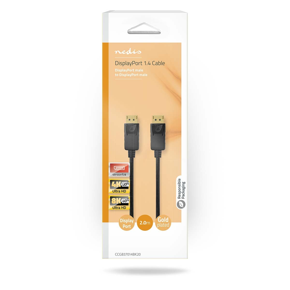 Displayport cable | DisplayPort Male | DisplayPort Male | 8K@60Hz | Nickel Plated | 2.00 m | Round | PVC | Black | Box