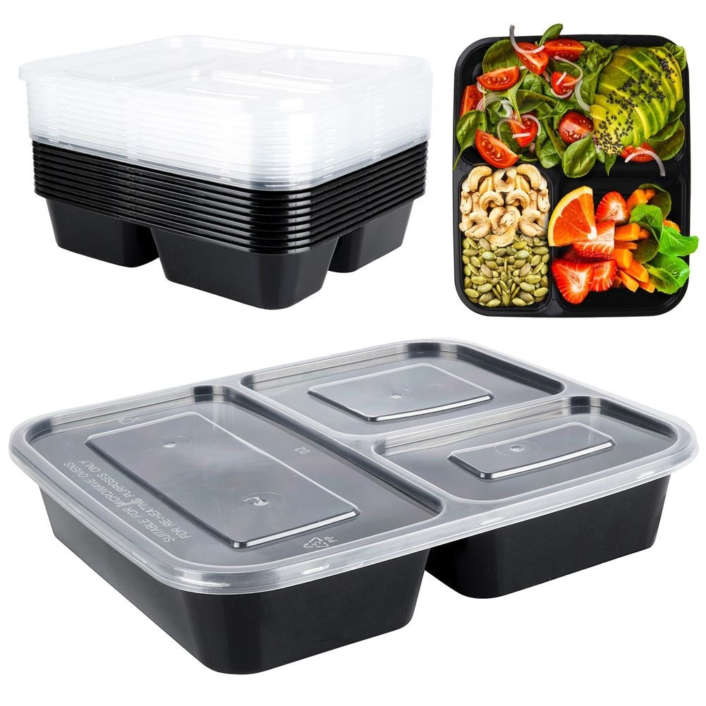 Divided lunchbox with three compartments, dishwasher, freezer, microwave safe