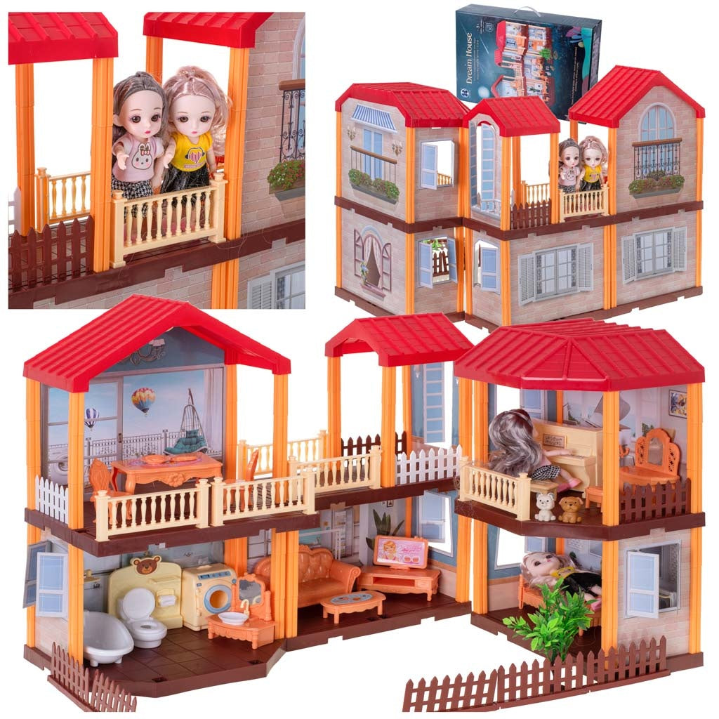 Dolls' house willa red roof lighting + furniture and dolls