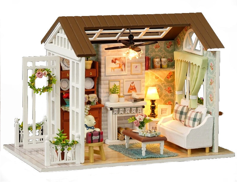 Dolls' house wooden living room model to assemble LED 8008-A