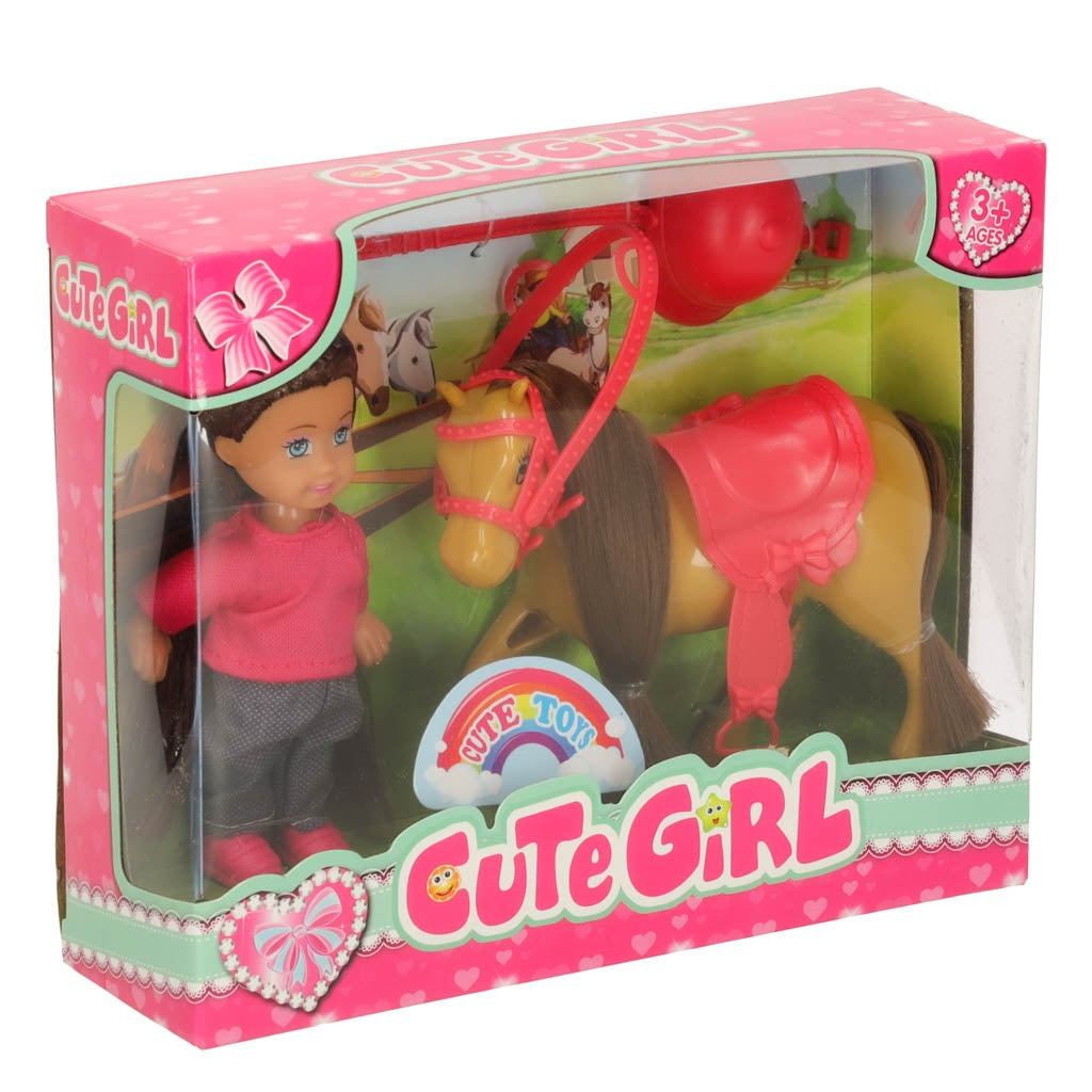 Doll with horse girl set pink 4 el.