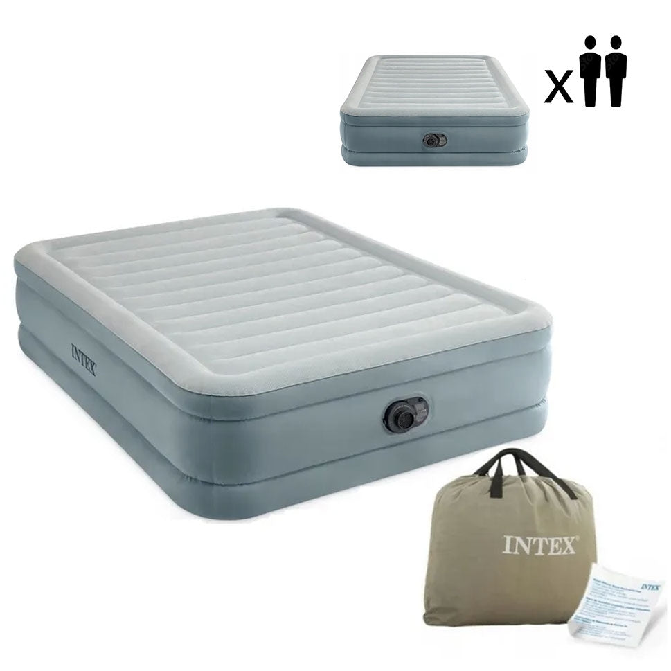 Double Air Mattress with Built-In Pump, 203x152x46 cm