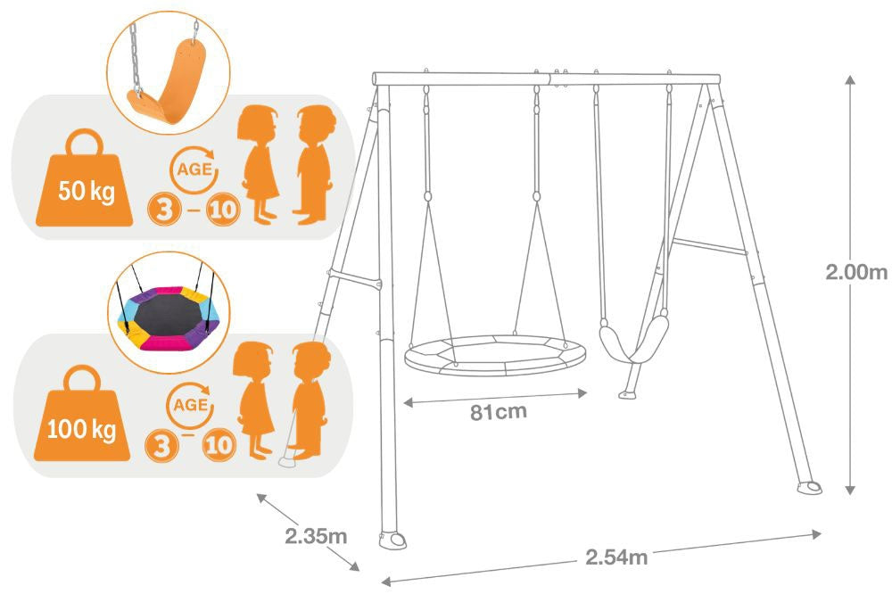 Double Garden Swing Playset for Kids with Nest Swing INTEX 44126