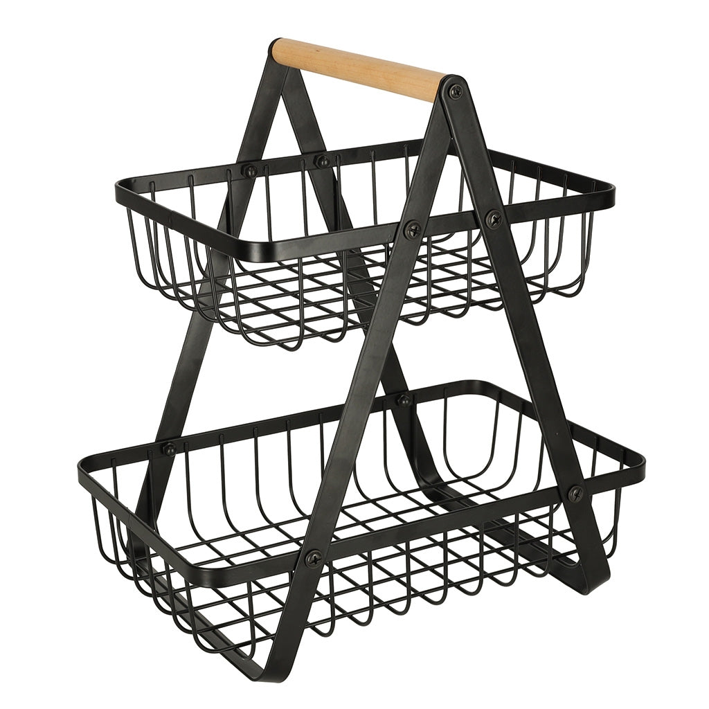 Double-decker fruit basket metal wood