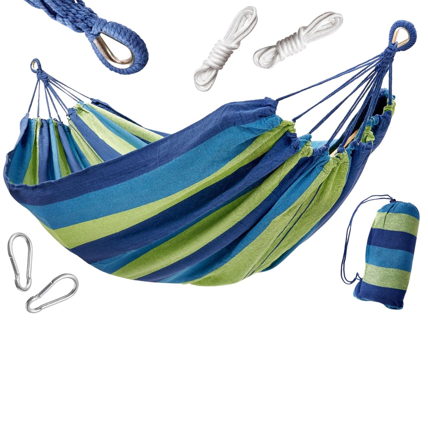 Double hammock 200x150 reinforced blue+ mounting kit