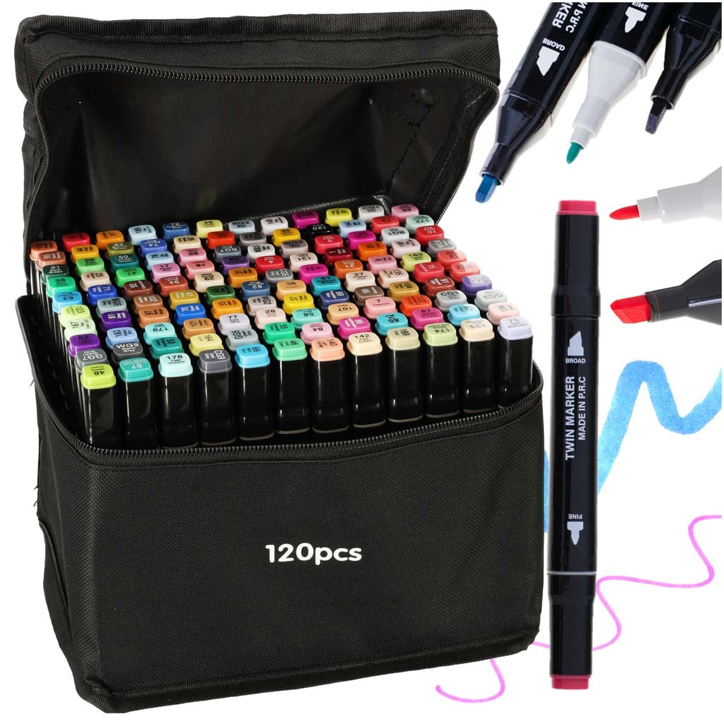 Double-sided alcohol markers in case 120 + stand