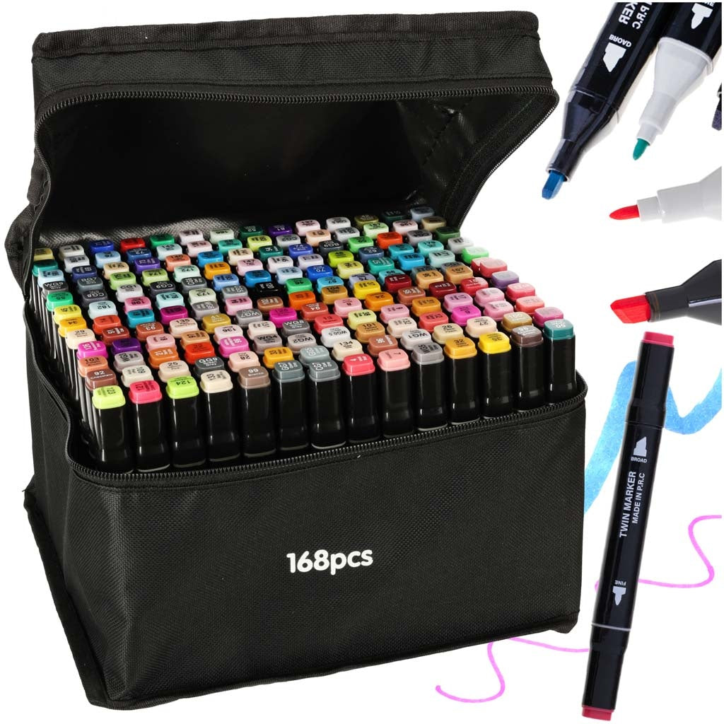 Double-sided alcohol markers in case 168 pieces