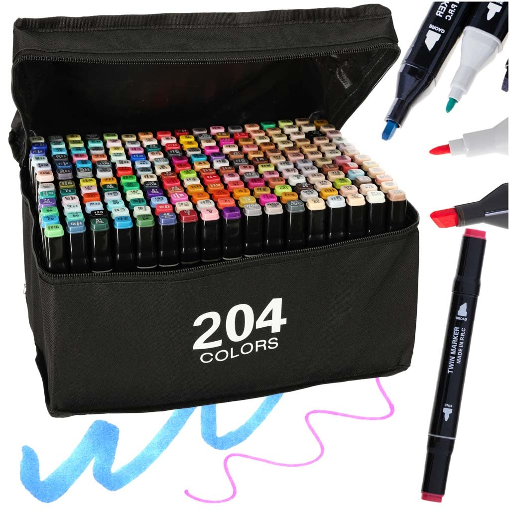 Double-sided alcohol markers in case 204 + stand