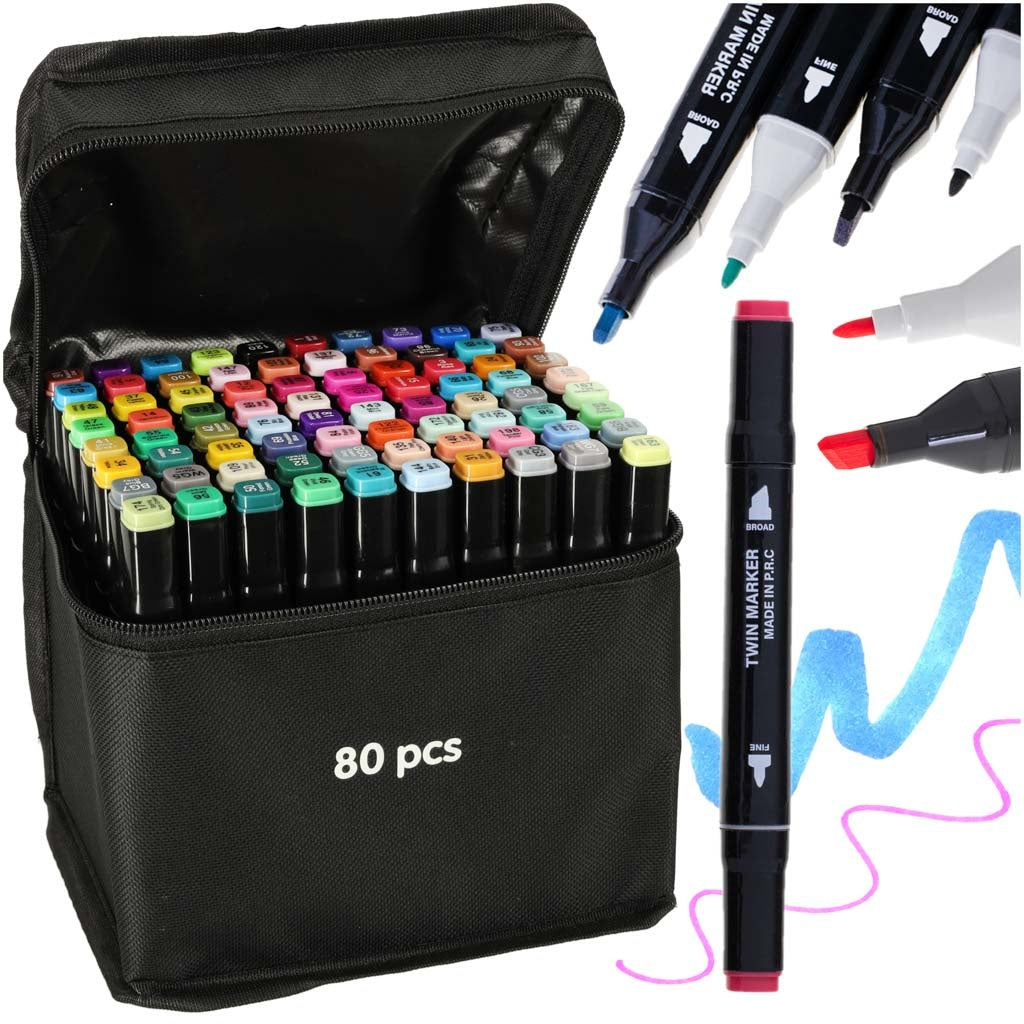 Double-sided alcohol markers in case 80 pieces