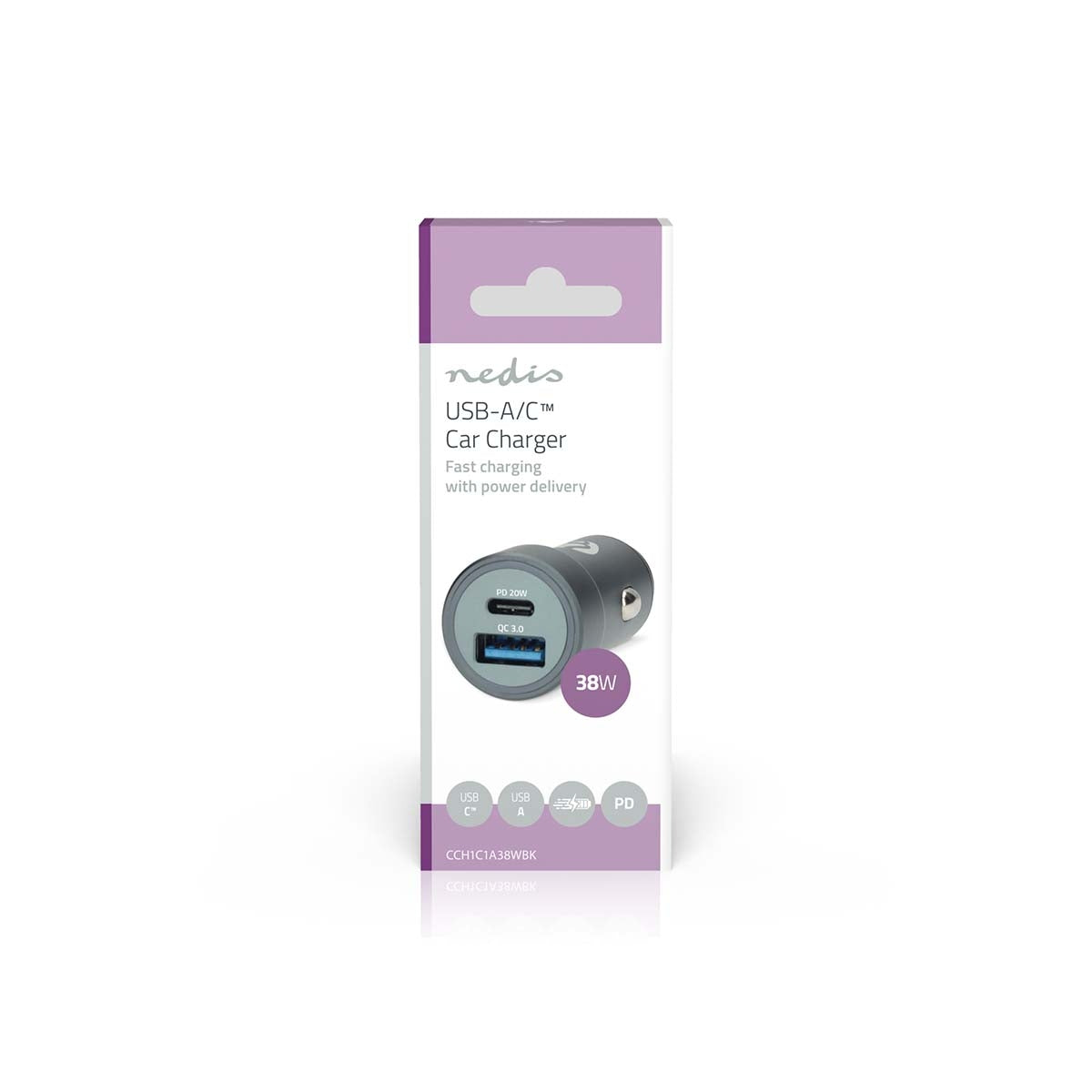 Dual USB-A/USB-C Car Charger, 38W, Auto Voltage