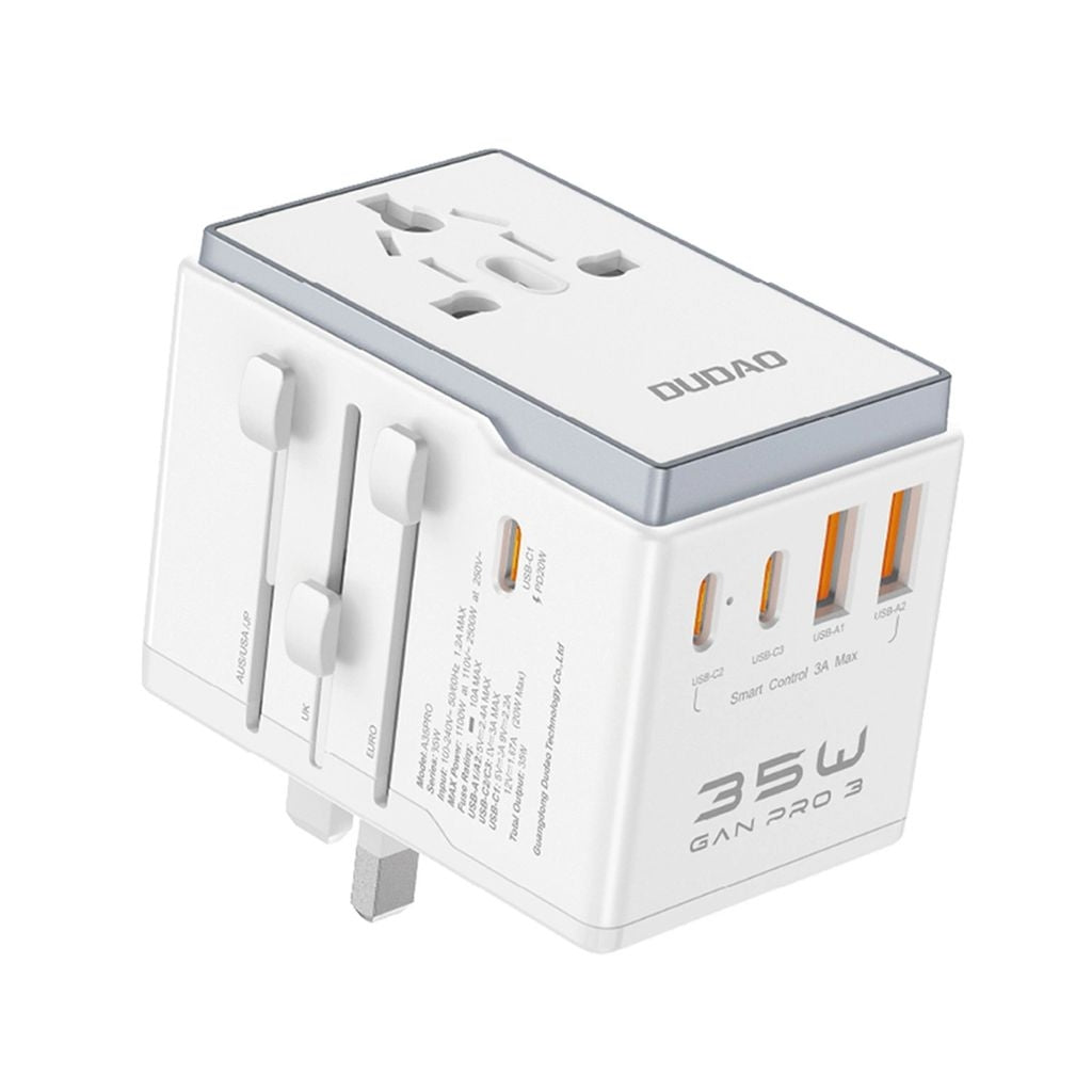 Dudao travel adapter 35W EU/UK/AUS/US/JP, 3x USB-C, 2x USB-A - White